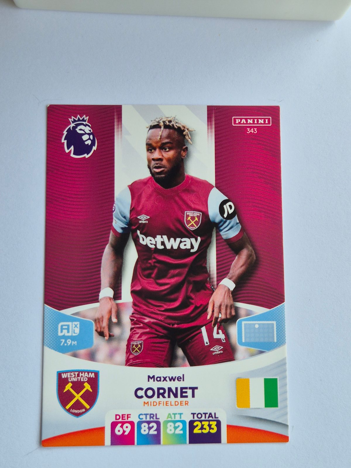 Maxwel Cornet – West Ham United – Panini Premier League Adrenalyn XL 2022/23 #343 Base